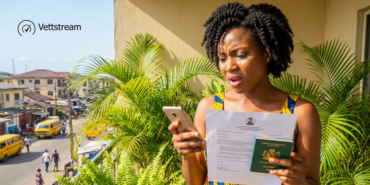 Image of a lady checking her phone to Check her Visa Rejection Reason